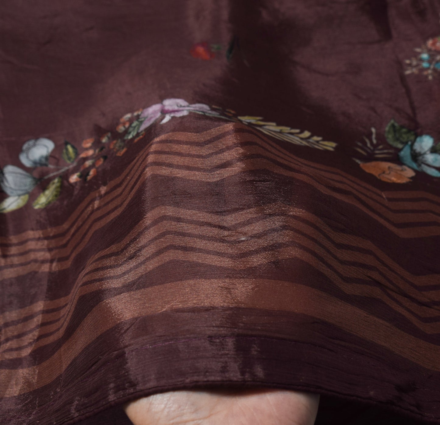 Sushila Vintage Brown Dupatta 100%Pure Chiffon Digital Printed Floral Long Stole