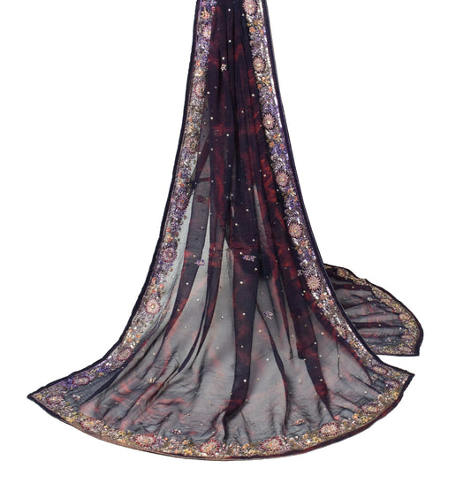 Sushila Vintage Pure Chiffon Dupatta Tie-Dye & Embroidered MultiColor Long Stole