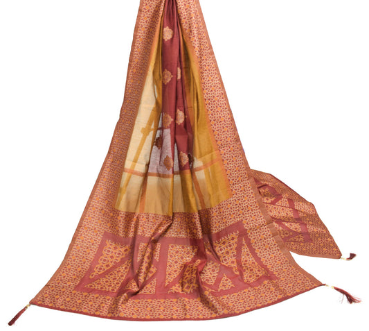 Sushila Vintage Mustard & Maroon Dupatta Geometrical Woven Pure Cotton LongStole