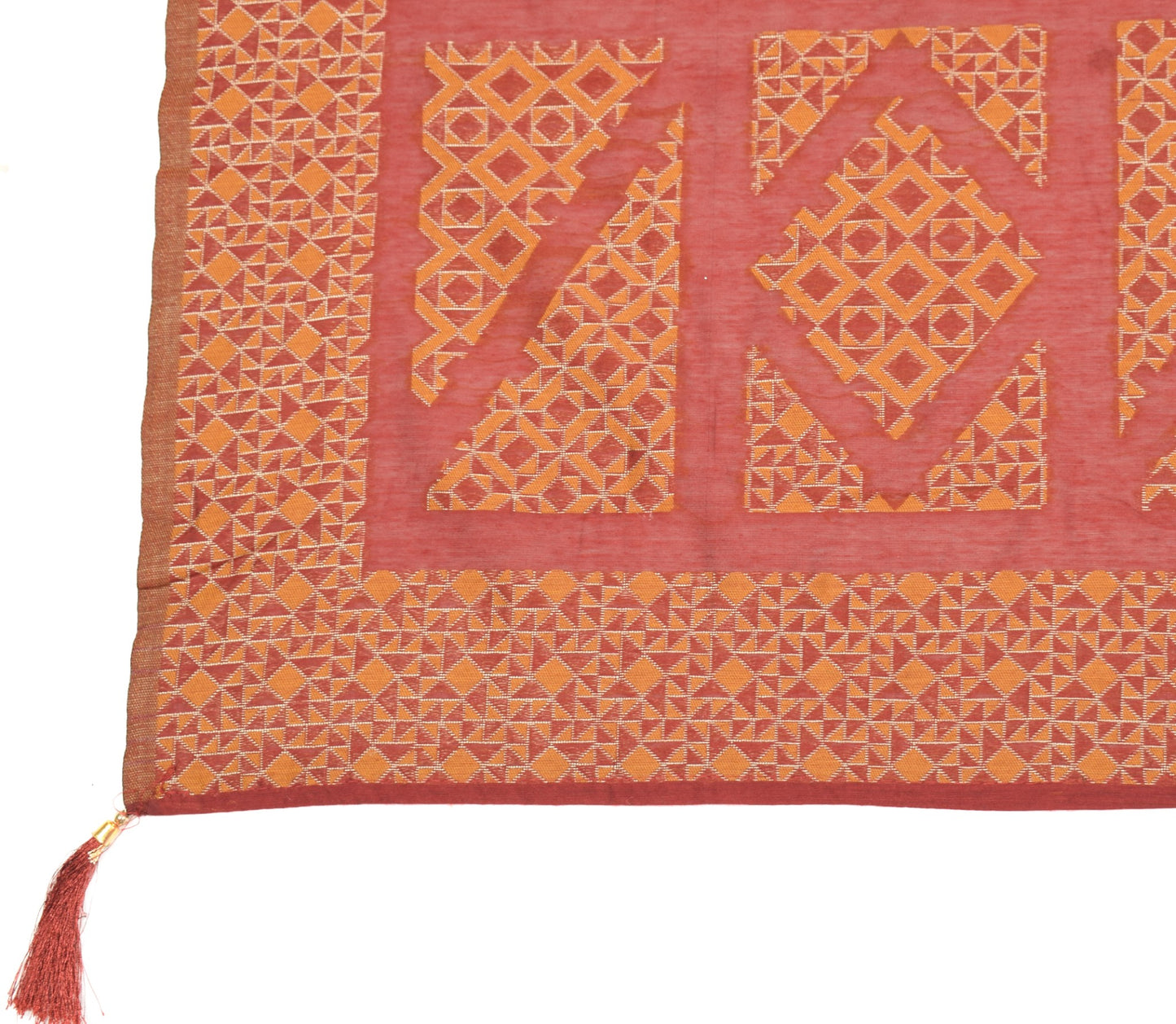 Sushila Vintage Mustard & Maroon Dupatta Geometrical Woven Pure Cotton LongStole