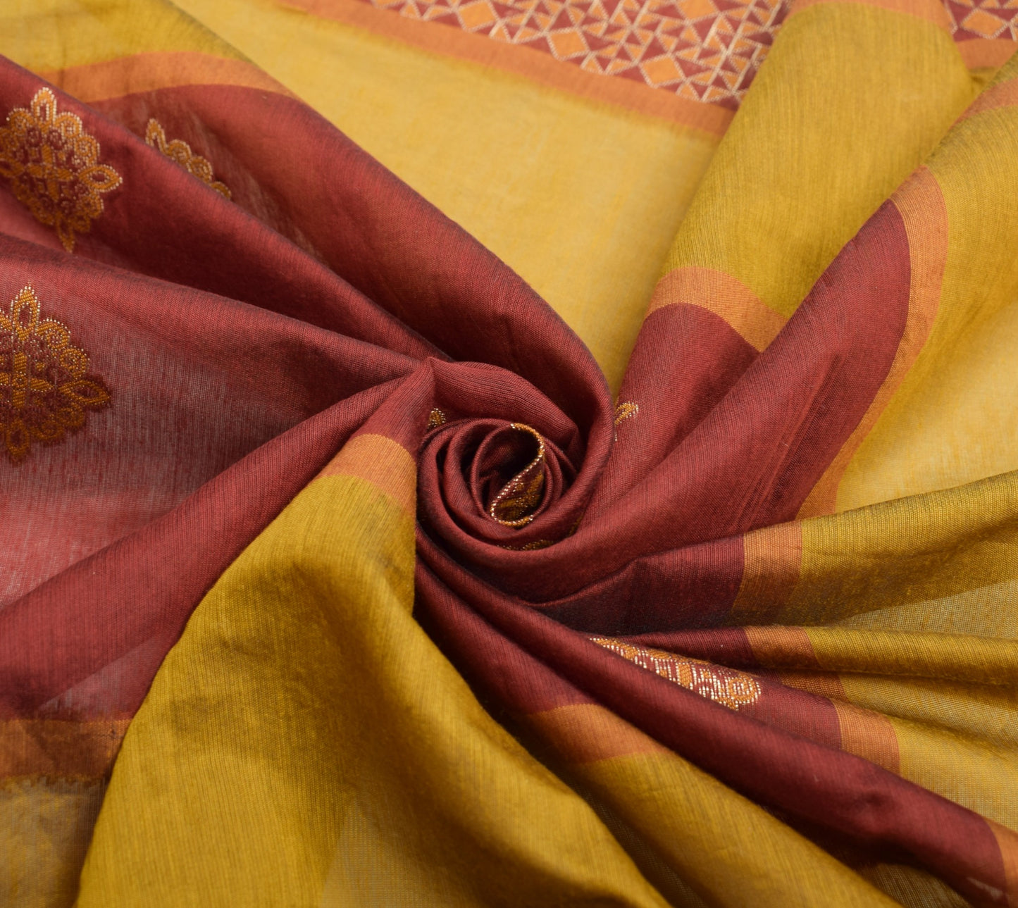 Sushila Vintage Mustard & Maroon Dupatta Geometrical Woven Pure Cotton LongStole