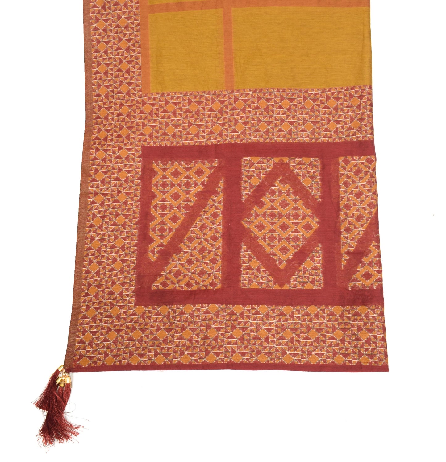 Sushila Vintage Mustard & Maroon Dupatta Geometrical Woven Pure Cotton LongStole