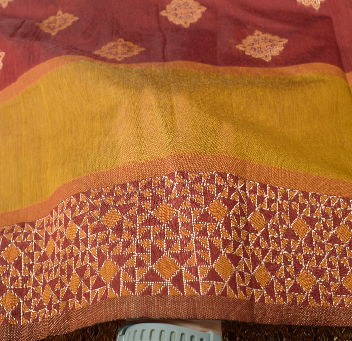 Sushila Vintage Mustard & Maroon Dupatta Geometrical Woven Pure Cotton LongStole