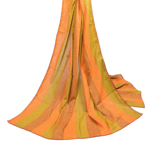 Sushila Vintage Yellow Dupatta 100% Pure Cotton Stripes Hand Printed Long Stole