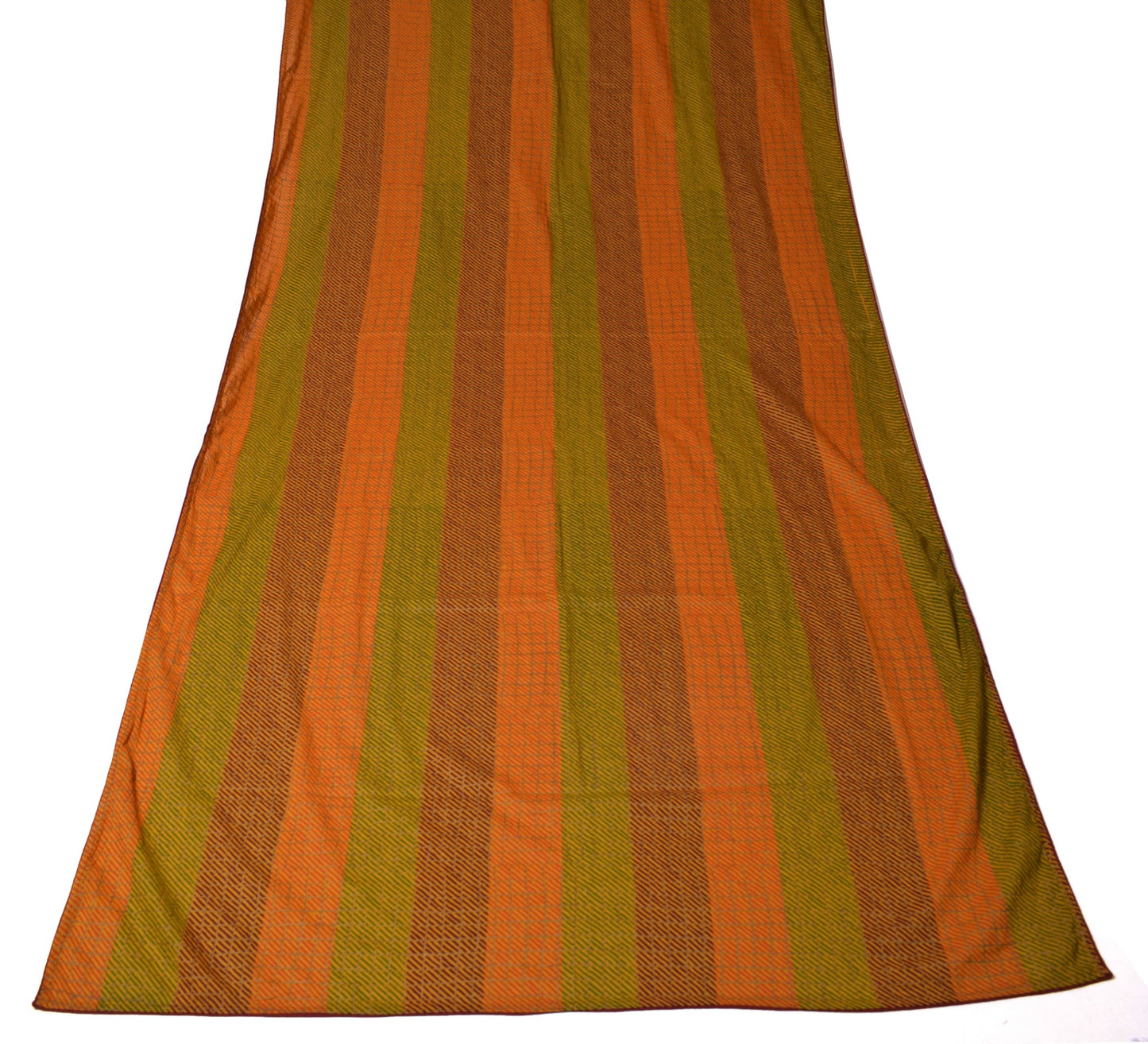 Sushila Vintage Yellow Dupatta 100% Pure Cotton Stripes Hand Printed Long Stole