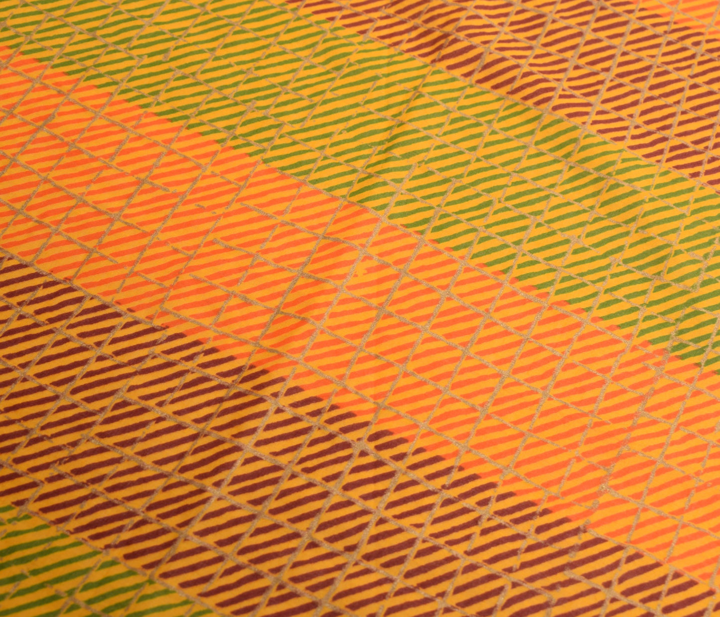 Sushila Vintage Yellow Dupatta 100% Pure Cotton Stripes Hand Printed Long Stole