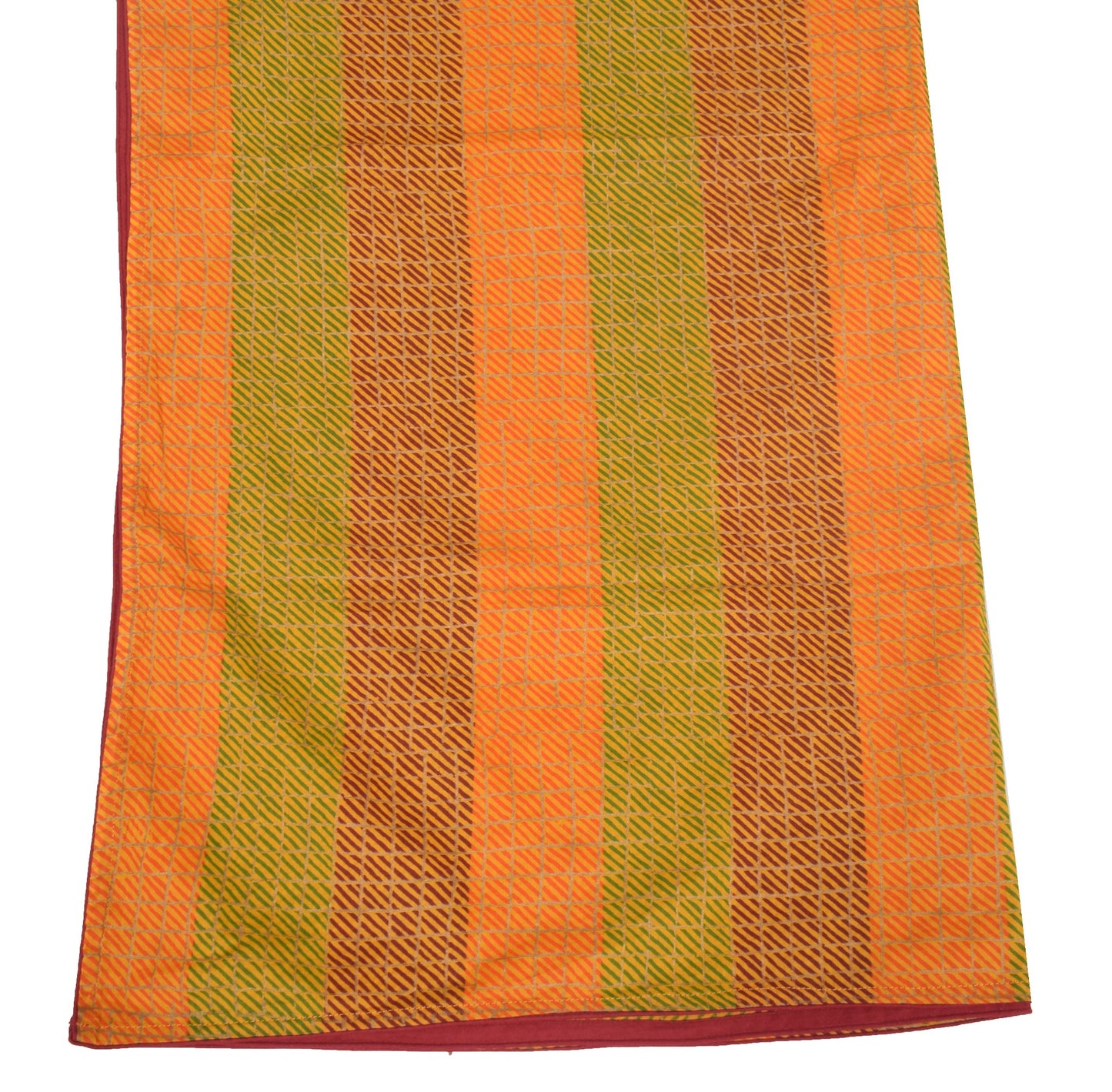 Sushila Vintage Yellow Dupatta 100% Pure Cotton Stripes Hand Printed Long Stole