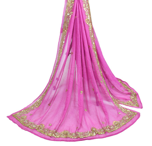 Sushila Vintage Pink Dupatta Pure Georgette Zari Sequins Embellish Long Stole