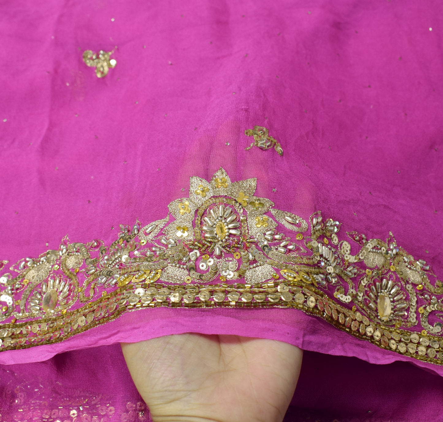Sushila Vintage Pink Dupatta Pure Georgette Zari Sequins Embellish Long Stole