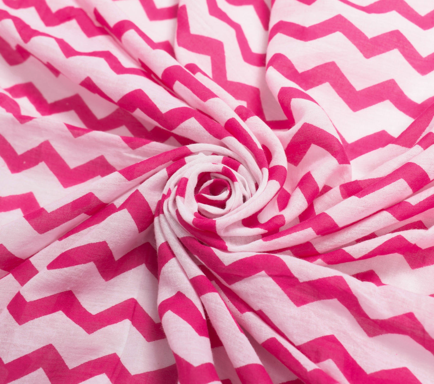 Sushila Vintage White Pink Dupatta Printed Zig-Zag 100% Pure Cotton Long Stole