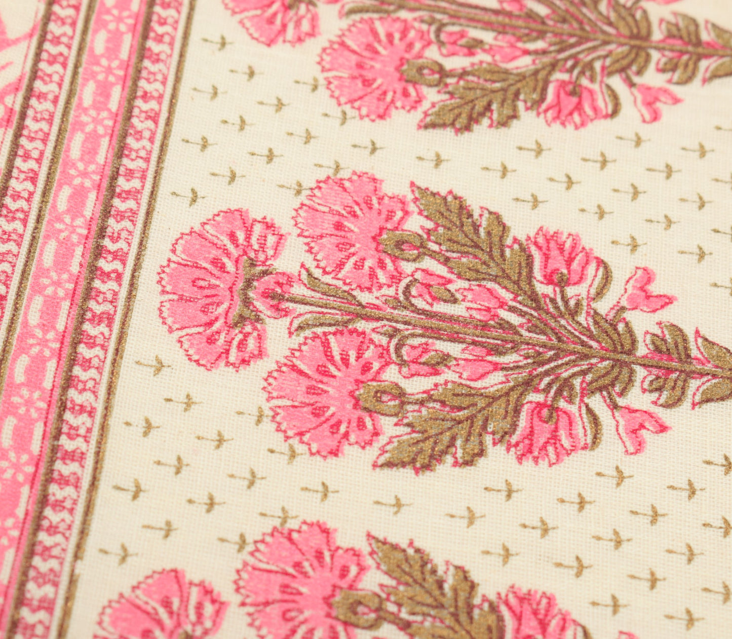 Sushila Vintage Cream Pink Dupatta Hand Block Printed & Woven Border Long Stole