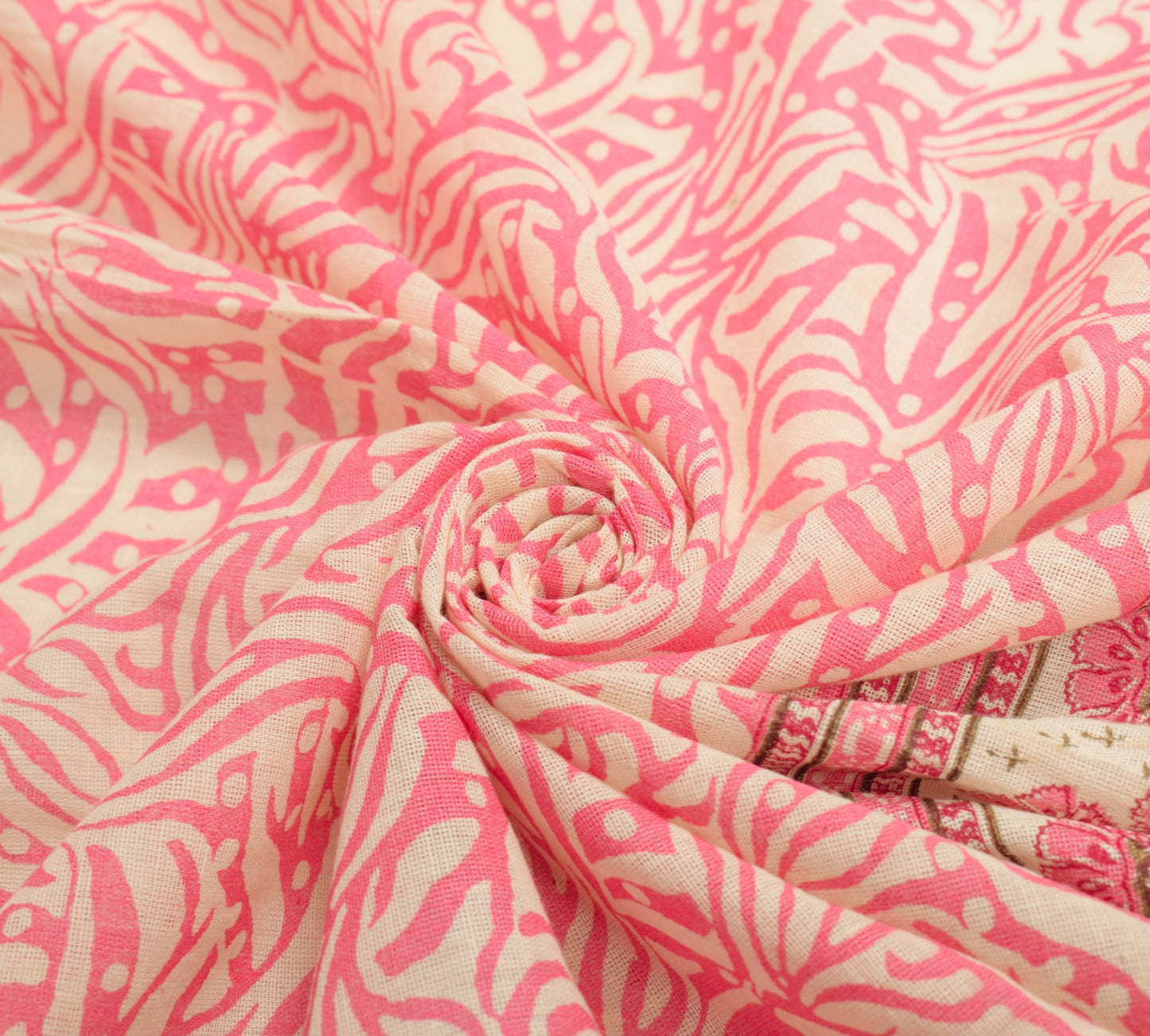 Sushila Vintage Cream Pink Dupatta Hand Block Printed & Woven Border Long Stole