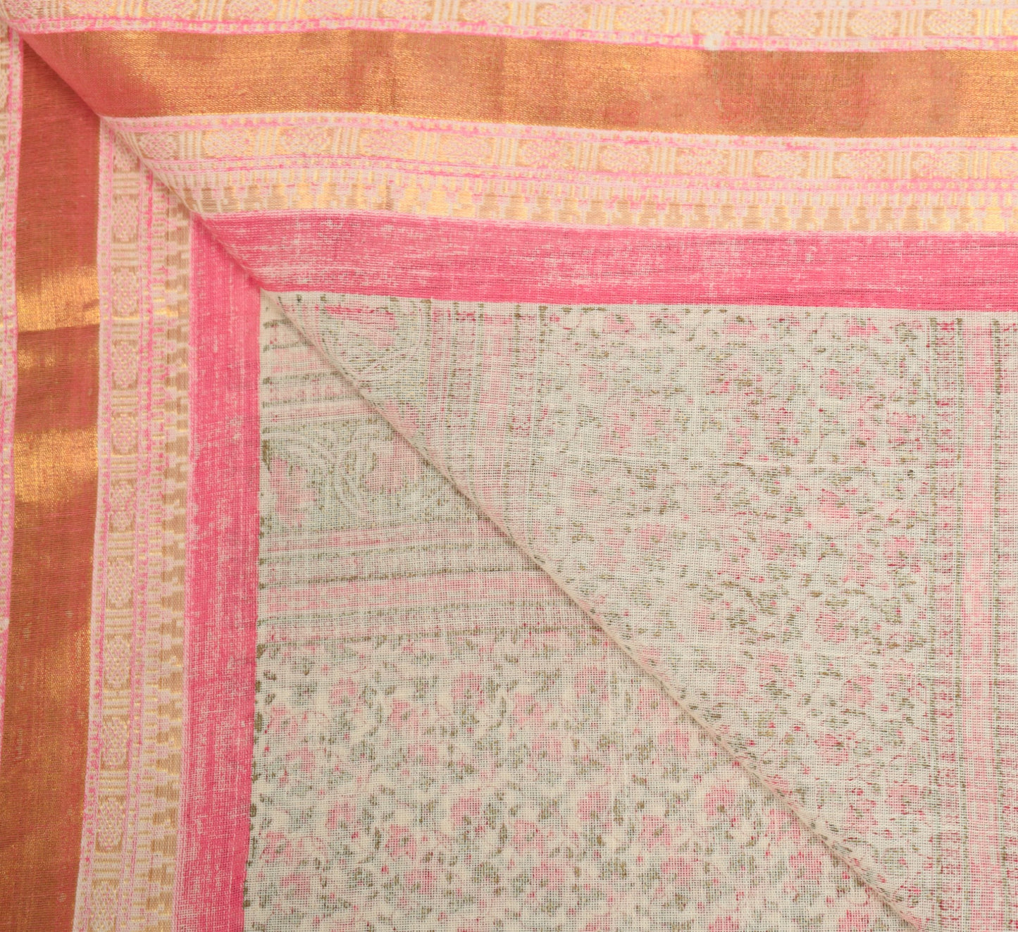 Sushila Vintage Cream Pink Dupatta Hand Block Printed & Woven Border Long Stole