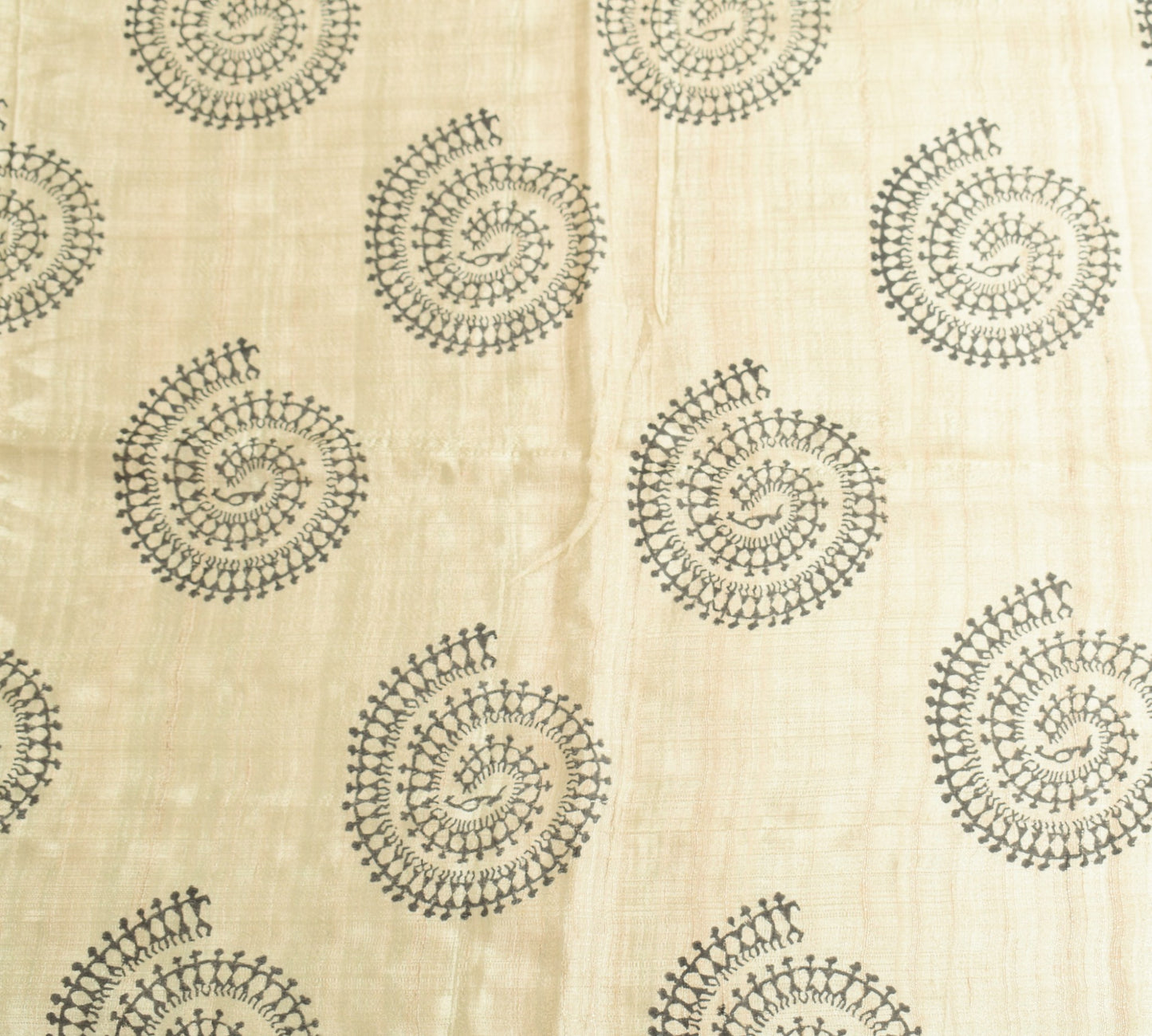 Sushila Vintage Pure Rayon Dupatta Warli Printed Cream Handmade Long Stole Wrap