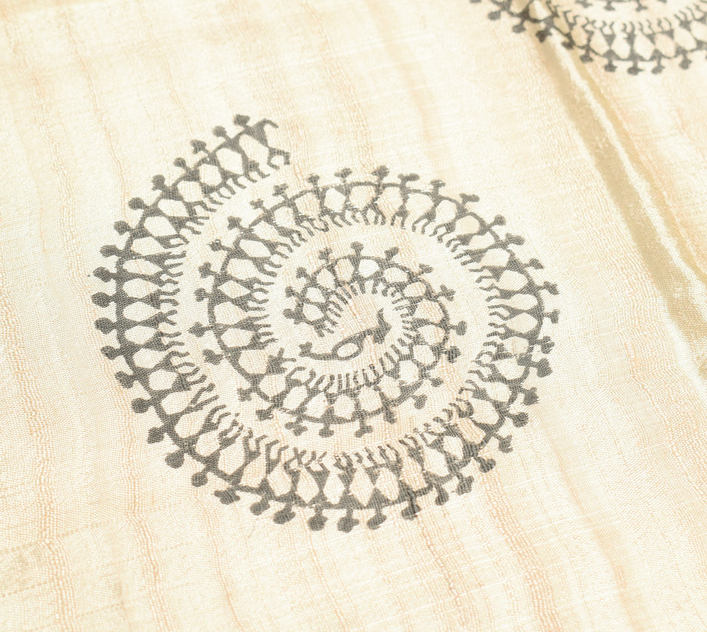 Sushila Vintage Pure Rayon Dupatta Warli Printed Cream Handmade Long Stole Wrap