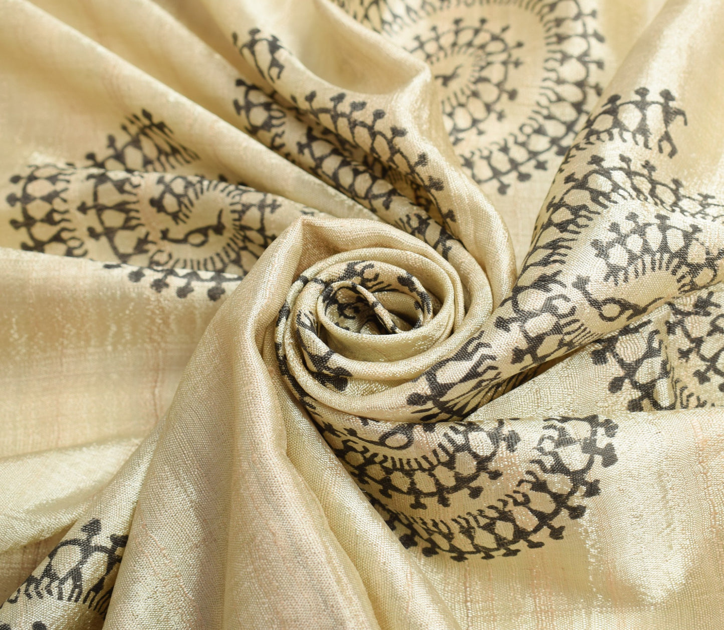Sushila Vintage Pure Rayon Dupatta Warli Printed Cream Handmade Long Stole Wrap