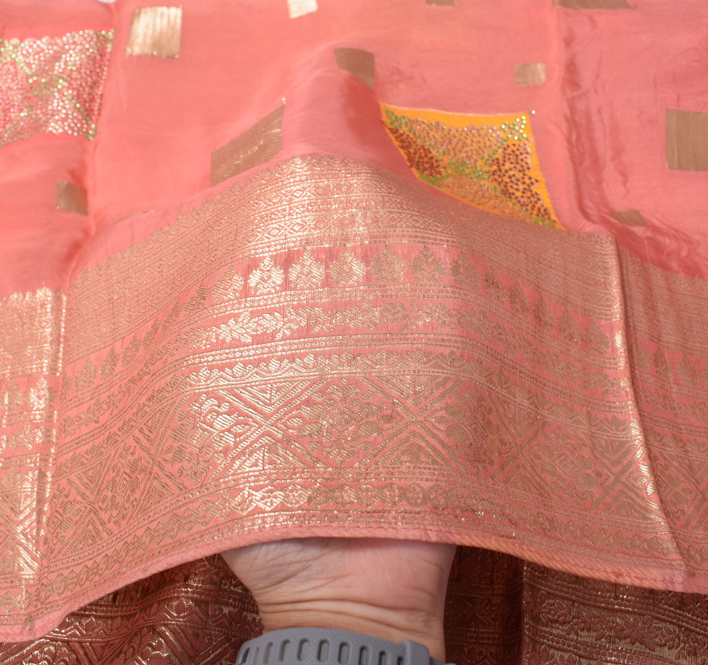 Sushila Vintage Peach Dupatta Pure Silk Banarasi Brocade Woven Long Stole