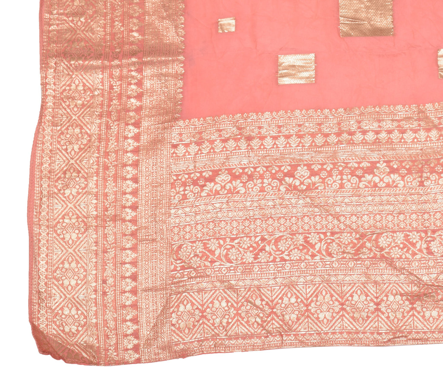 Sushila Vintage Peach Dupatta Pure Silk Banarasi Brocade Woven Long Stole