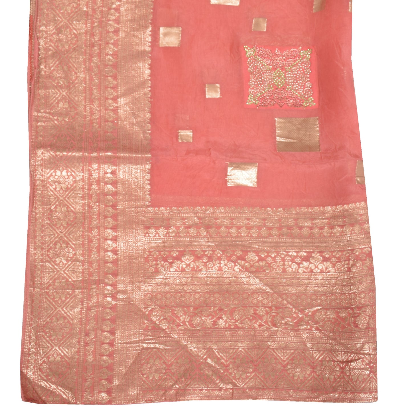 Sushila Vintage Peach Dupatta Pure Silk Banarasi Brocade Woven Long Stole