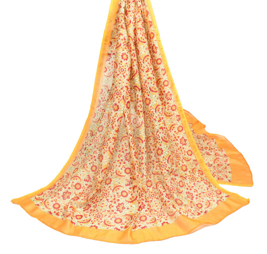 Sushila Vintage Light Yellow Dupatta 100% Pure Cotton Floral Printed Long Stole