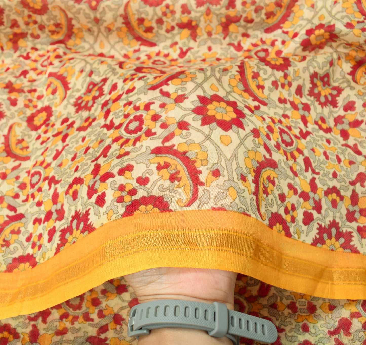 Sushila Vintage Light Yellow Dupatta 100% Pure Cotton Floral Printed Long Stole