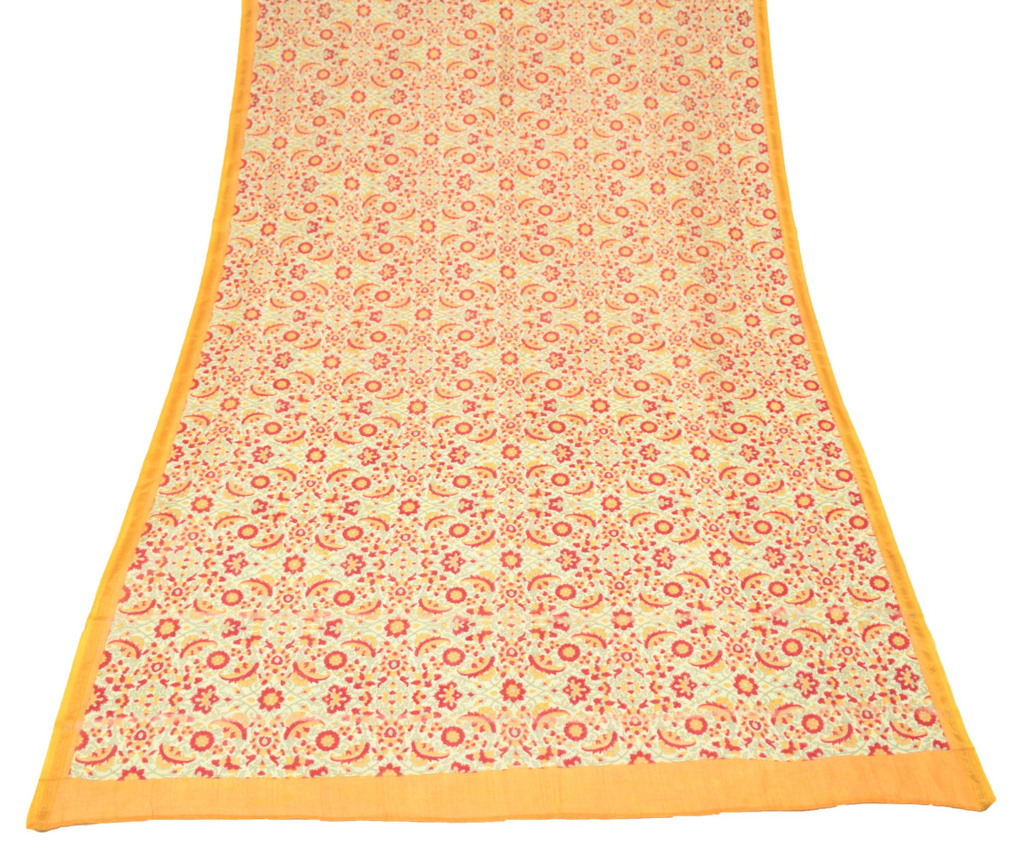 Sushila Vintage Light Yellow Dupatta 100% Pure Cotton Floral Printed Long Stole