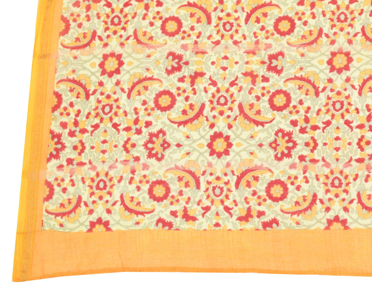Sushila Vintage Light Yellow Dupatta 100% Pure Cotton Floral Printed Long Stole