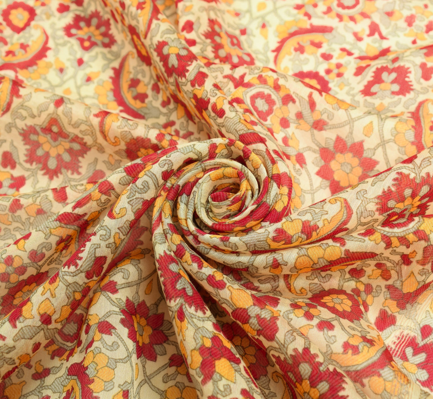 Sushila Vintage Light Yellow Dupatta 100% Pure Cotton Floral Printed Long Stole