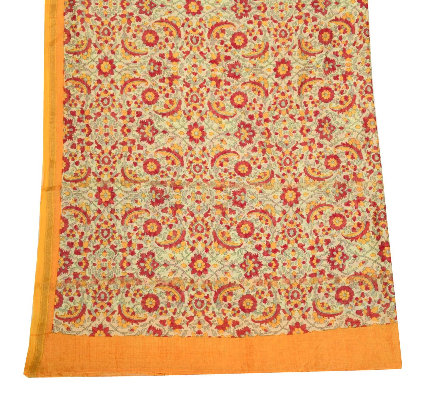 Sushila Vintage Light Yellow Dupatta 100% Pure Cotton Floral Printed Long Stole