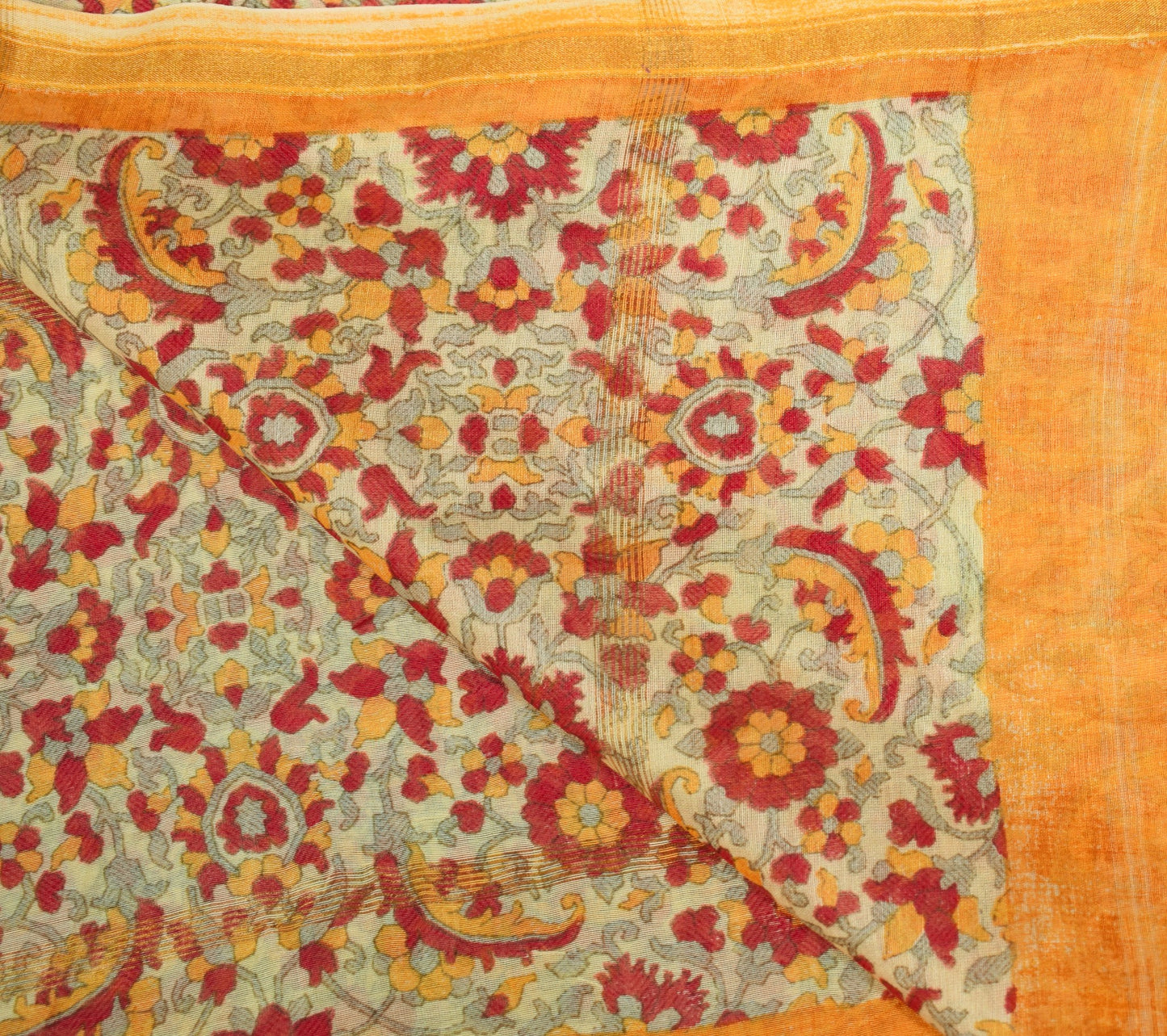 Sushila Vintage Light Yellow Dupatta 100% Pure Cotton Floral Printed Long Stole