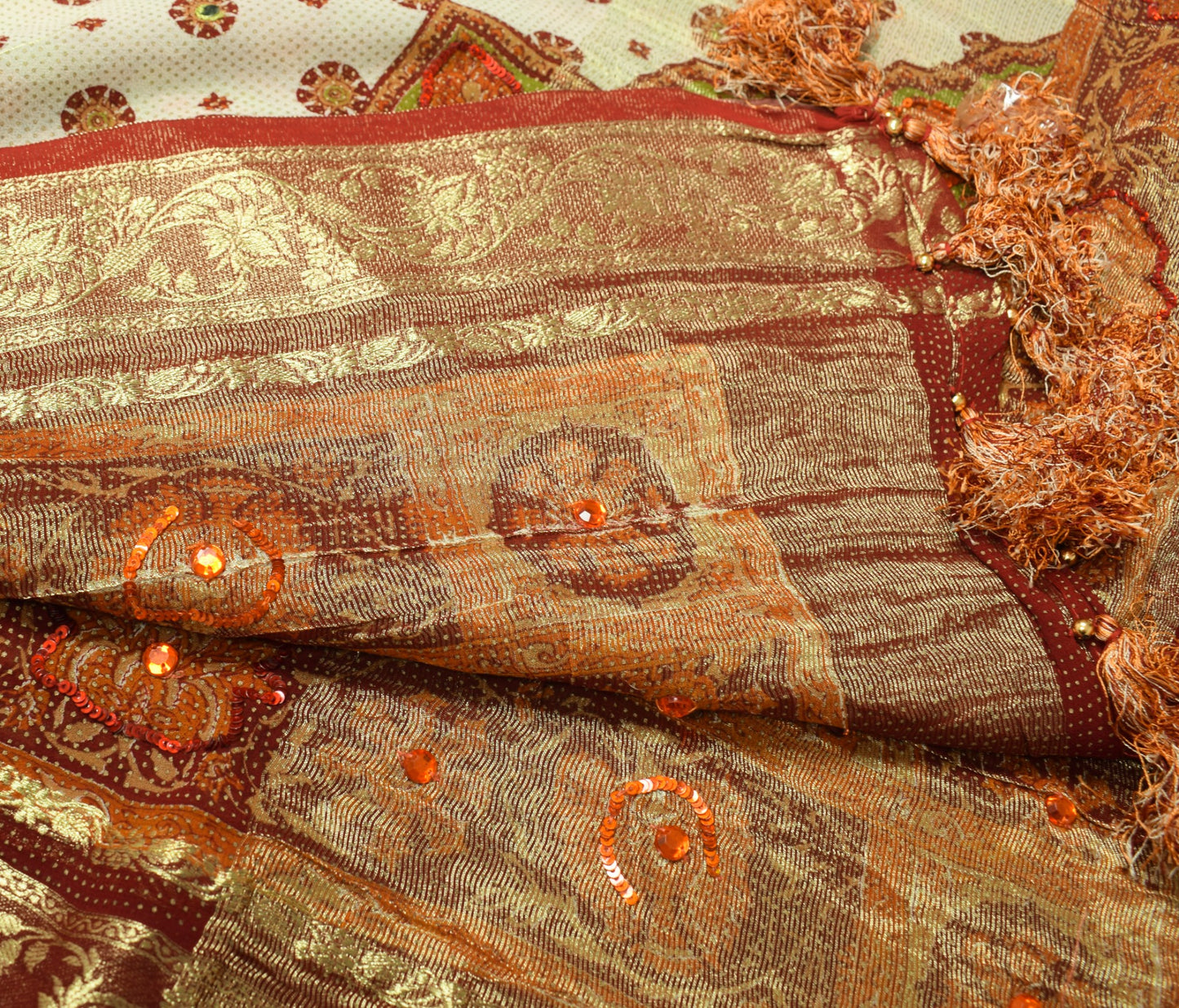 Sushila Vintage Cream Dupatta Pure Georgette Printed & Zari Brocade  Long Stole