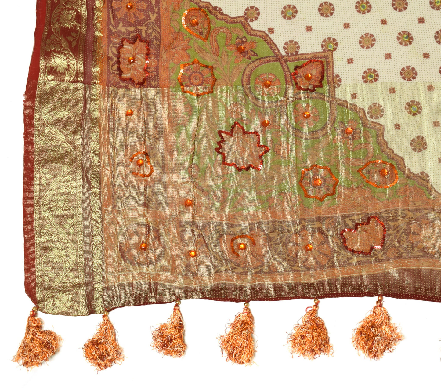 Sushila Vintage Cream Dupatta Pure Georgette Printed & Zari Brocade  Long Stole