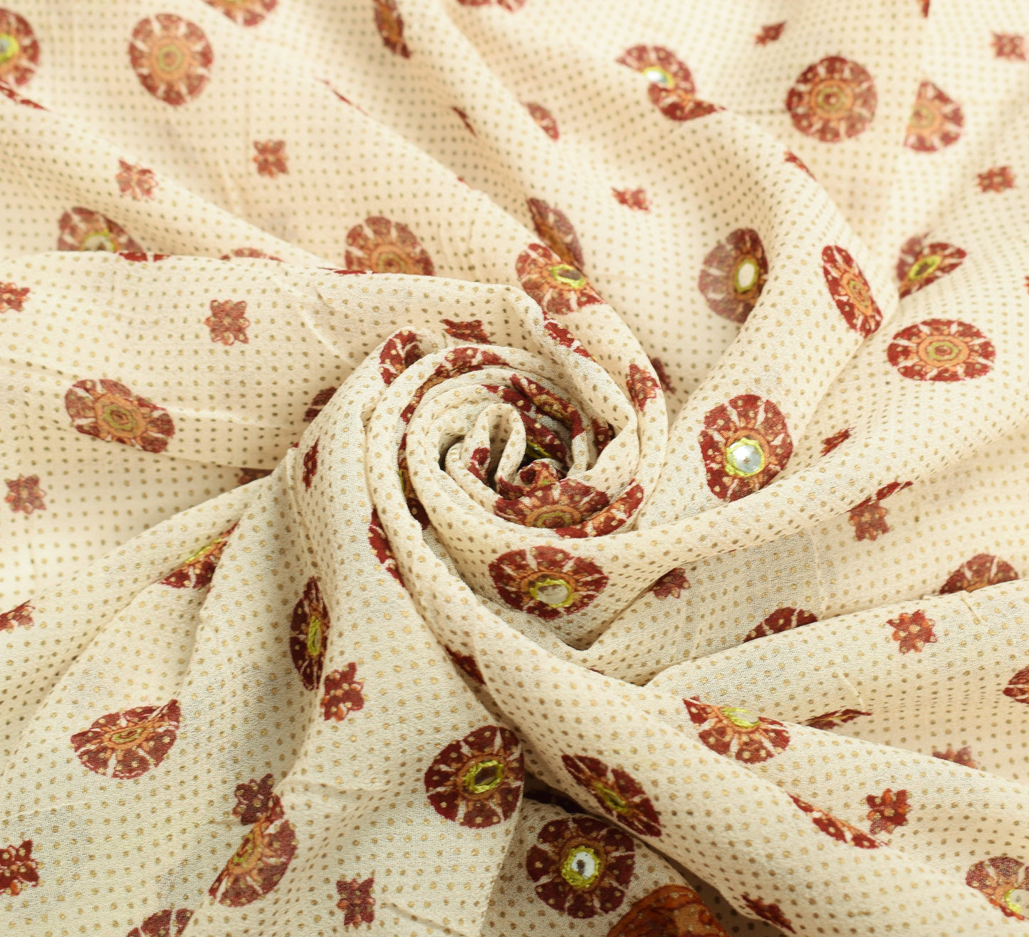 Sushila Vintage Cream Dupatta Pure Georgette Printed & Zari Brocade  Long Stole