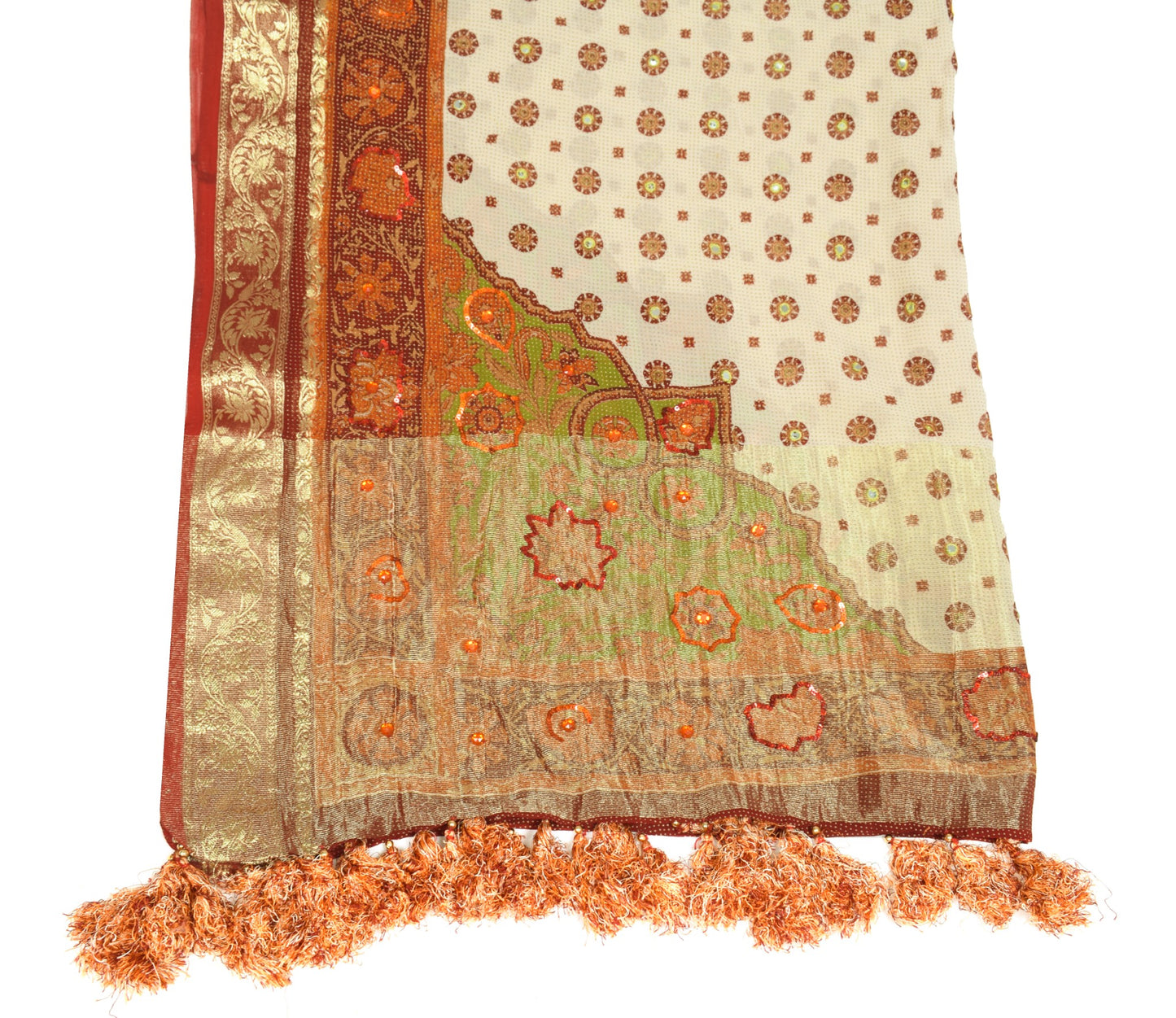 Sushila Vintage Cream Dupatta Pure Georgette Printed & Zari Brocade  Long Stole