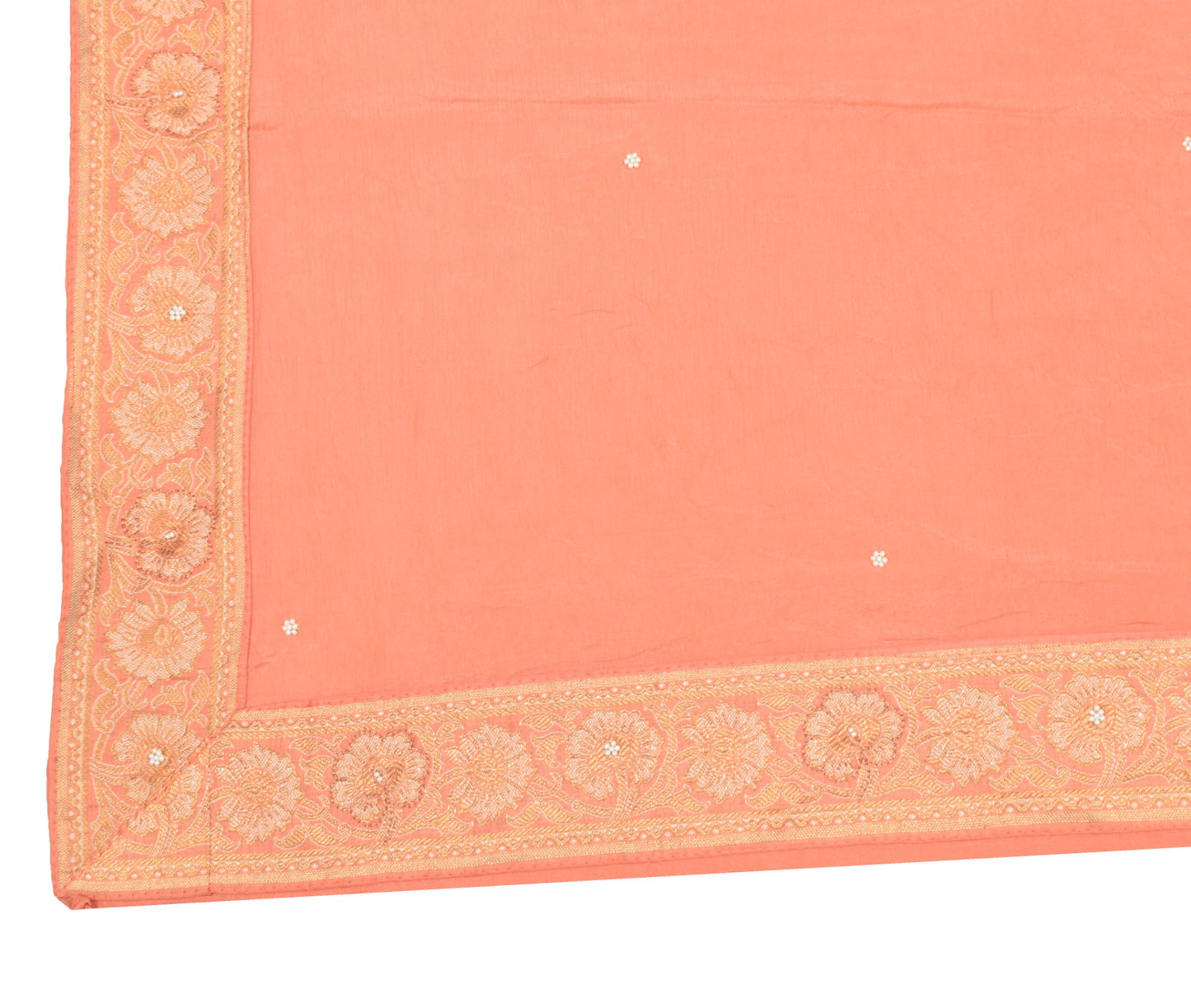 Sushila Vintage Peach Dupatta With Floral Woven Border Pure Chiffon Long Stole