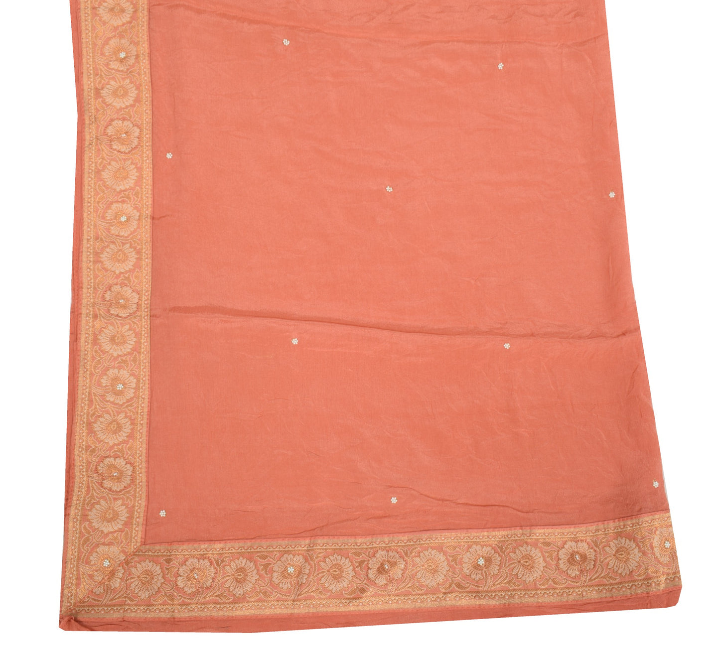 Sushila Vintage Peach Dupatta With Floral Woven Border Pure Chiffon Long Stole