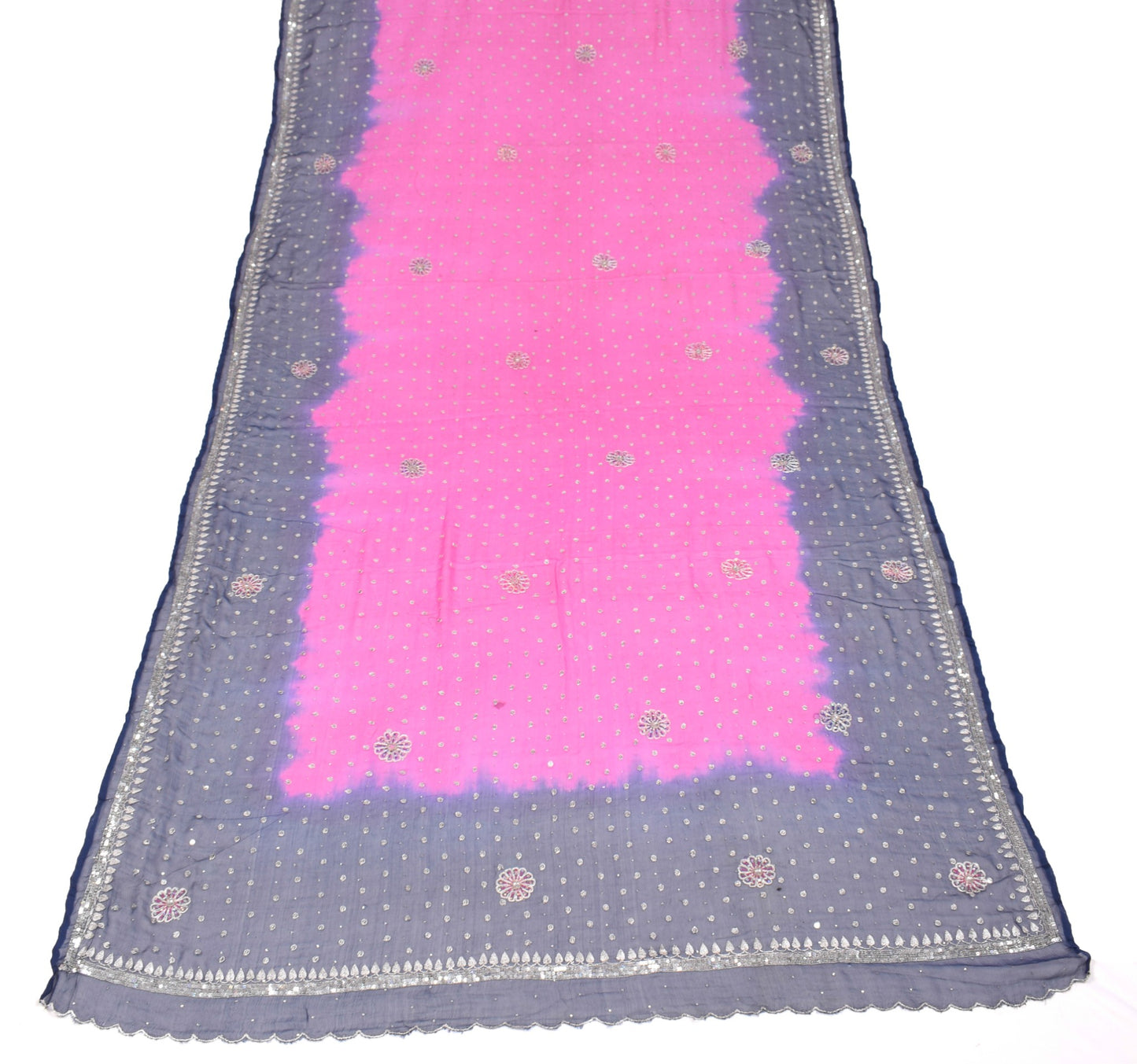 Sushila Vintage Magenta Blue Dupatta Pure Chiffon Embroidered Floral Long Stole