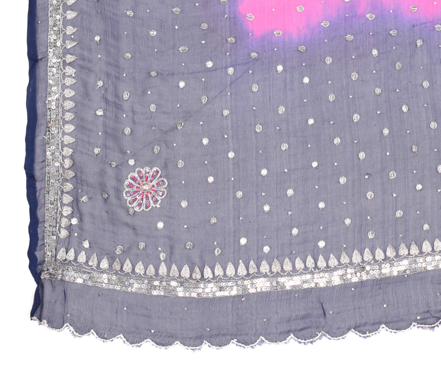 Sushila Vintage Magenta Blue Dupatta Pure Chiffon Embroidered Floral Long Stole