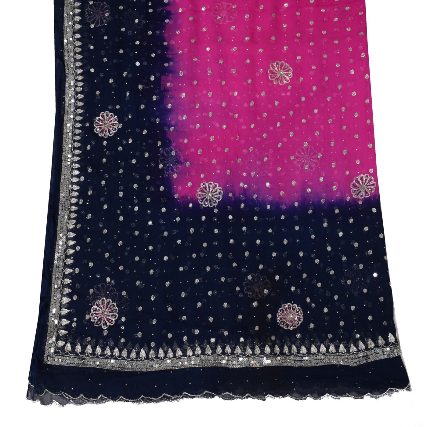 Sushila Vintage Magenta Blue Dupatta Pure Chiffon Embroidered Floral Long Stole
