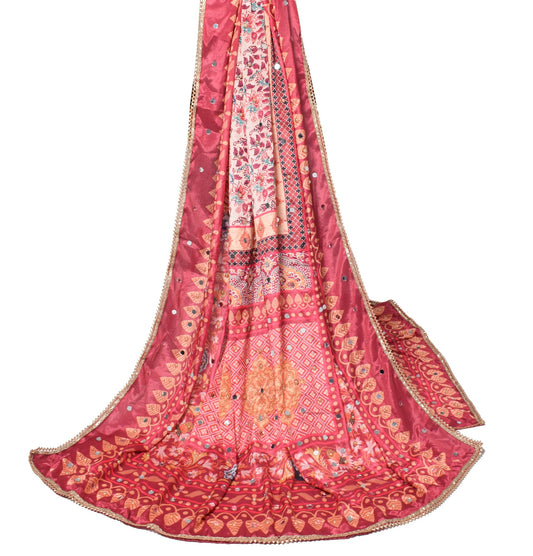 Sushila Vintage Chinnon Silk HEAVY Dupatta Abla Work Multicolor Wrap Long Stole