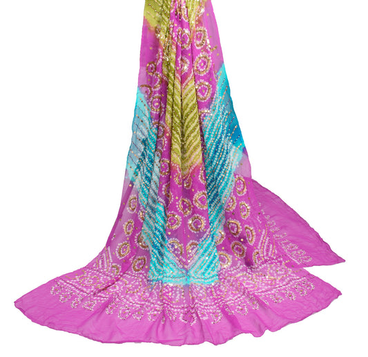 Sushila Vintage Bandhani Dupatta Pure Georgette Multi-Color Hand Work Long Stole