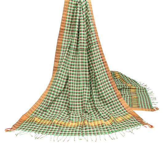 Sushila Vintage Multi-Color Checks Dupatta Pure Cotton BRANDED Woven Long Stole