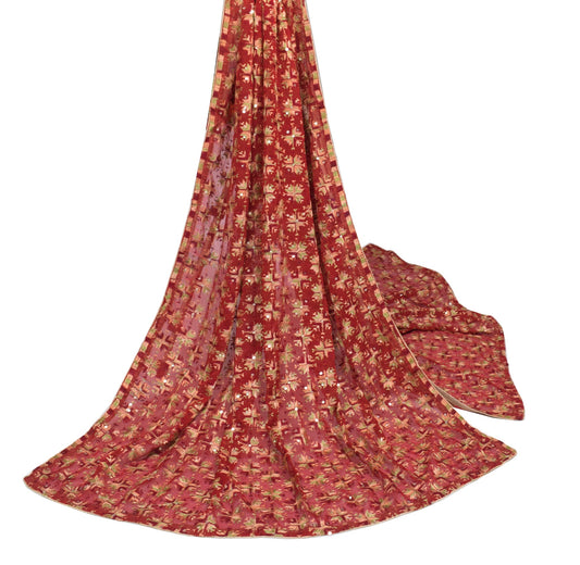 Sushila Vintage Maroon Dupatta Art Chiffon Silk Bagh Phulkari HRAVY Long Stole