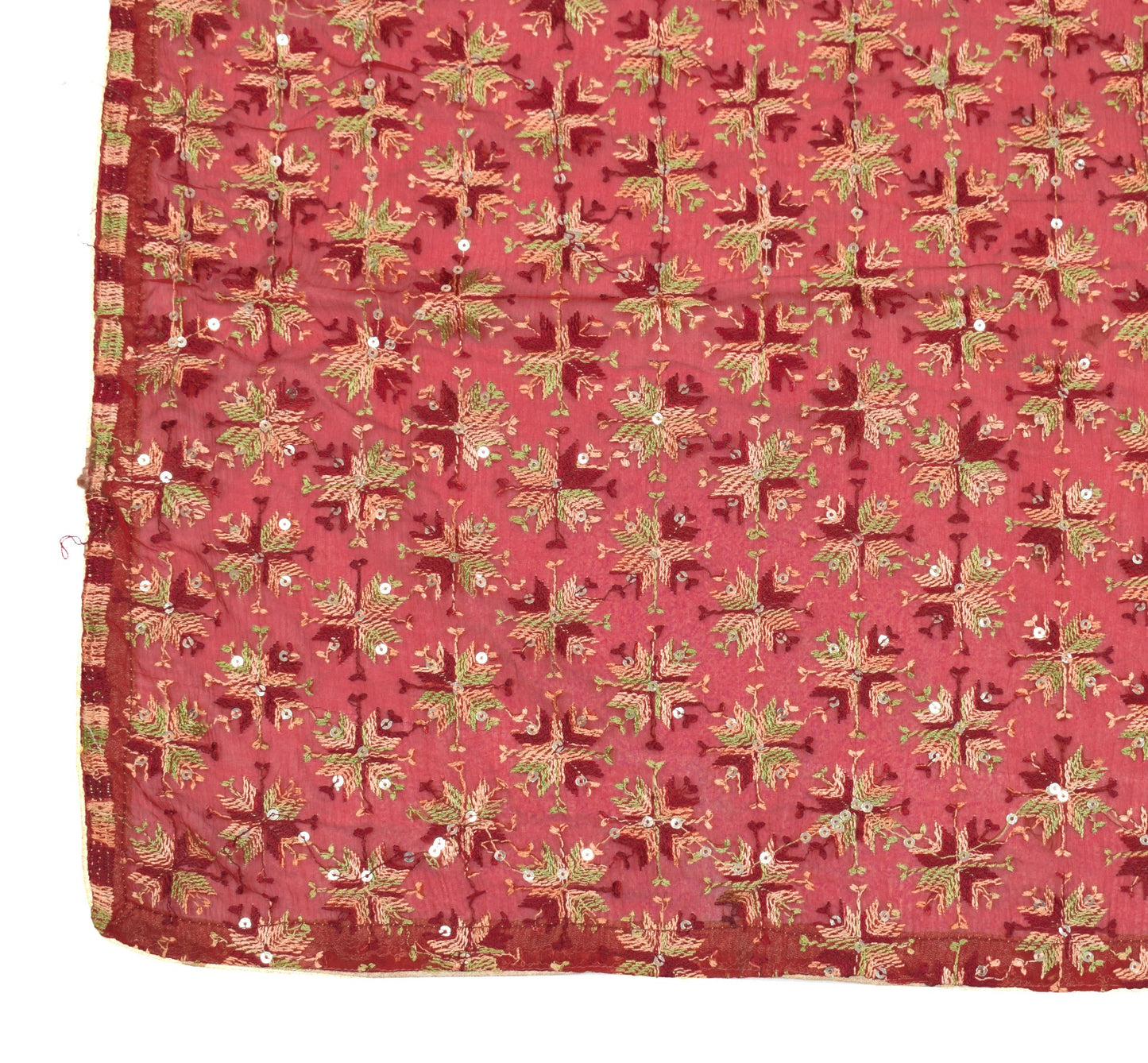 Sushila Vintage Maroon Dupatta Art Chiffon Silk Bagh Phulkari HRAVY Long Stole