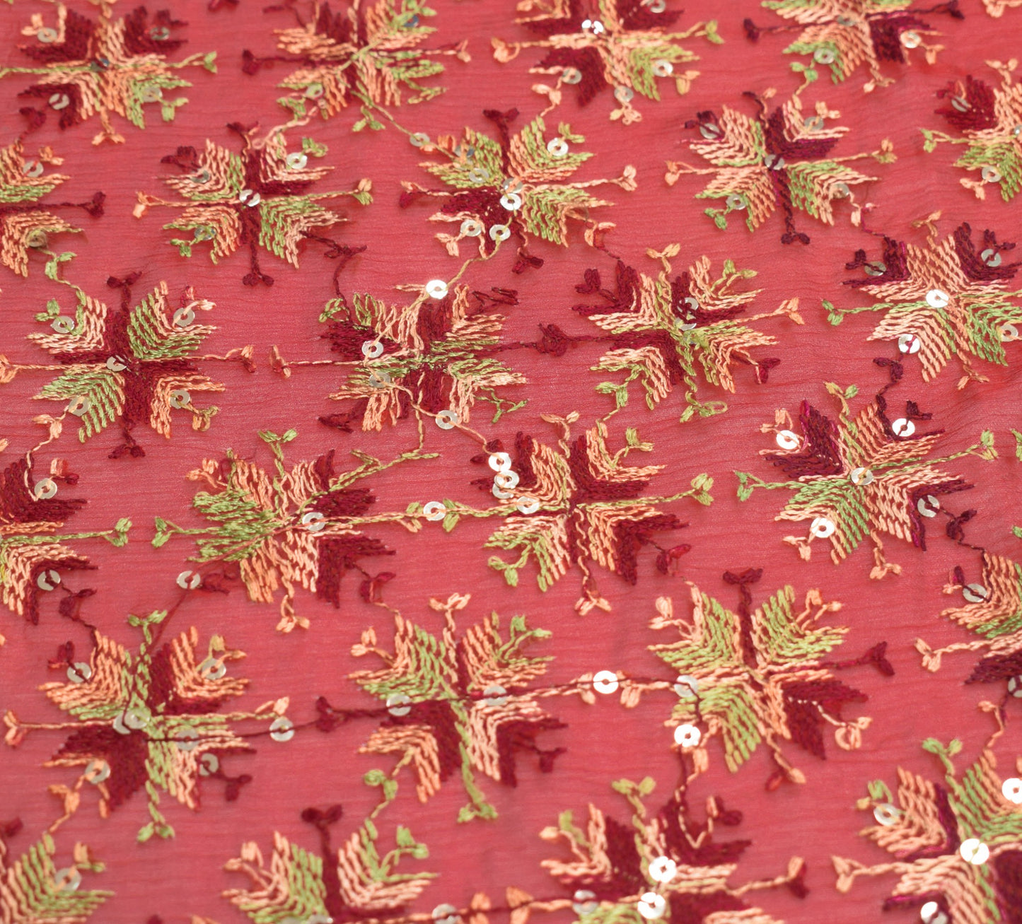 Sushila Vintage Maroon Dupatta Art Chiffon Silk Bagh Phulkari HRAVY Long Stole