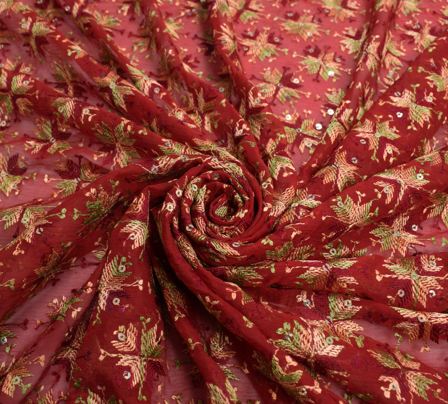 Sushila Vintage Maroon Dupatta Art Chiffon Silk Bagh Phulkari HRAVY Long Stole