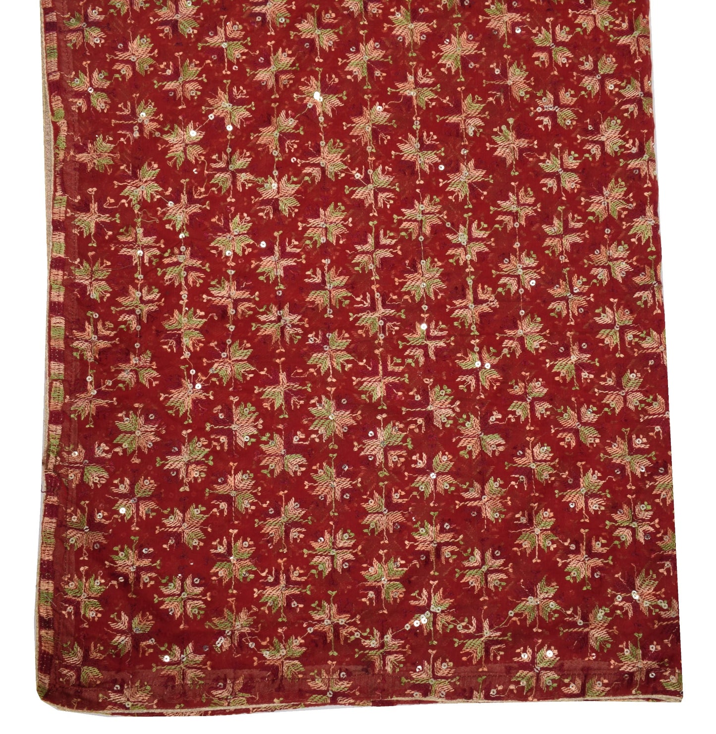 Sushila Vintage Maroon Dupatta Art Chiffon Silk Bagh Phulkari HRAVY Long Stole