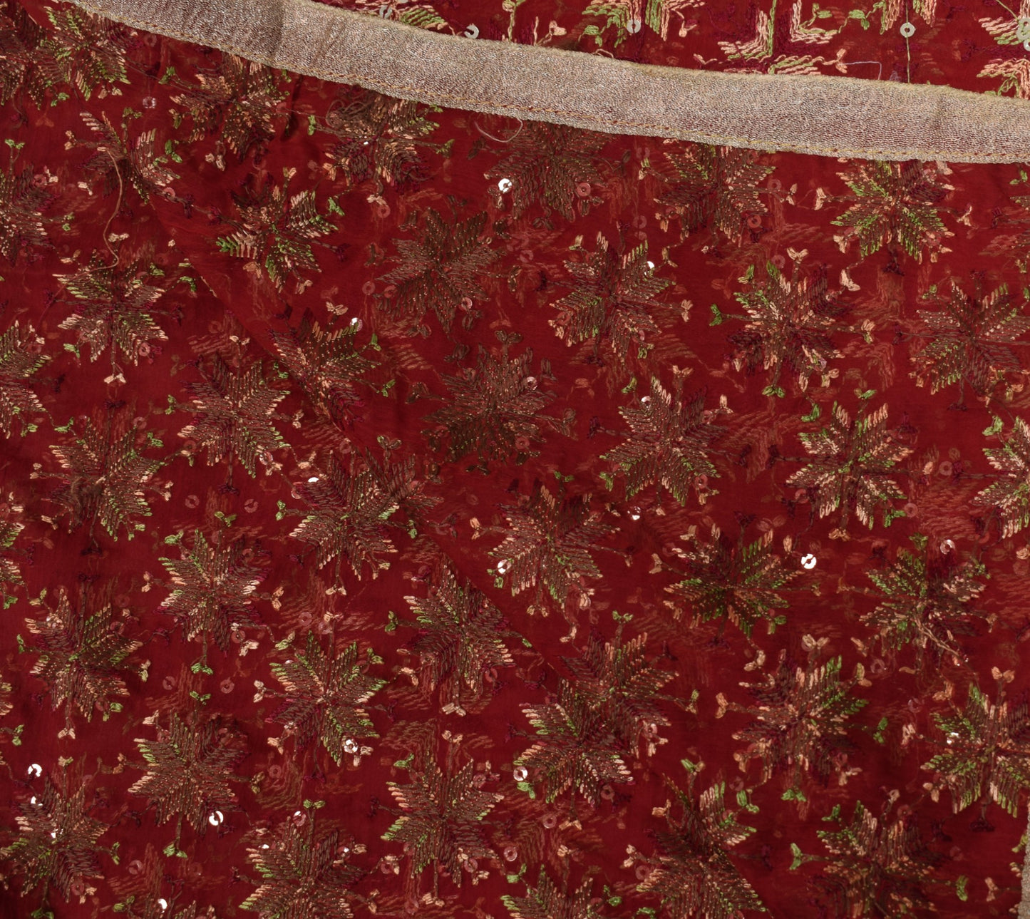 Sushila Vintage Maroon Dupatta Art Chiffon Silk Bagh Phulkari HRAVY Long Stole