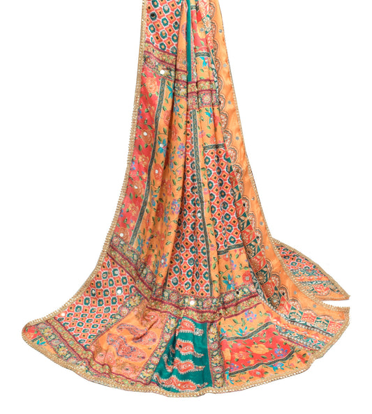 Sushila Vintage Chinnon Silk Dupatta Abla Work Multicolor HEAVY Wrap Long Stole