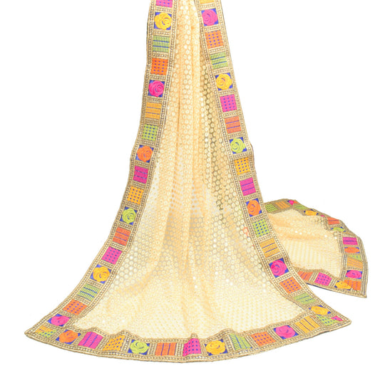 Sushila Vintage Peach Net Dupatta Embroidered with Multi-Color Border Long Stole